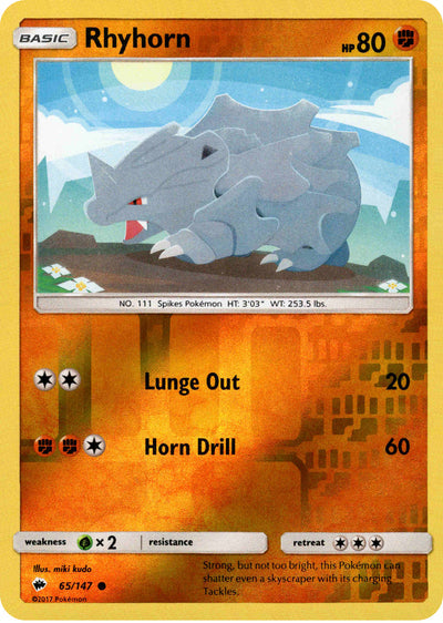 Rhyhorn 65/147 Reverse Holo | Burning Shadows | Pokemon Card