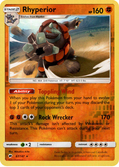 Rhyperior 67/147 Reverse Holo | Burning Shadows | Pokemon Card
