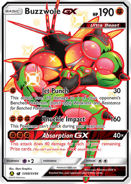Buzzwole-GX SV68/94 Rare Shiny GX | Hidden Fates Shiny Vault | Pokemon Card