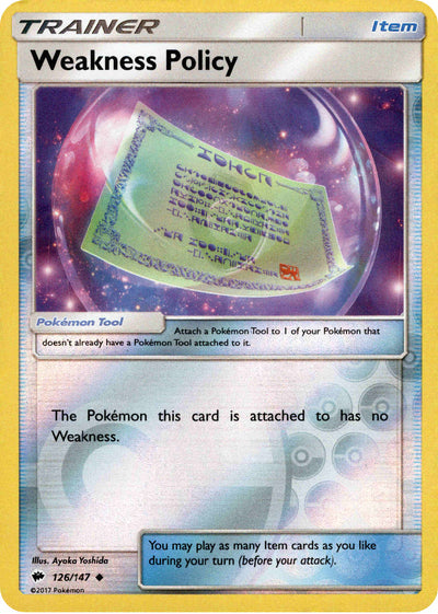 Weakness Policy 126/147 Reverse Holo | Burning Shadows | Pokemon Card