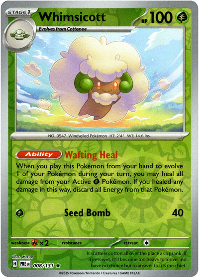 Whimsicott 8/131 Reverse Holo | Prismatic Evolutions | Pokemon Card