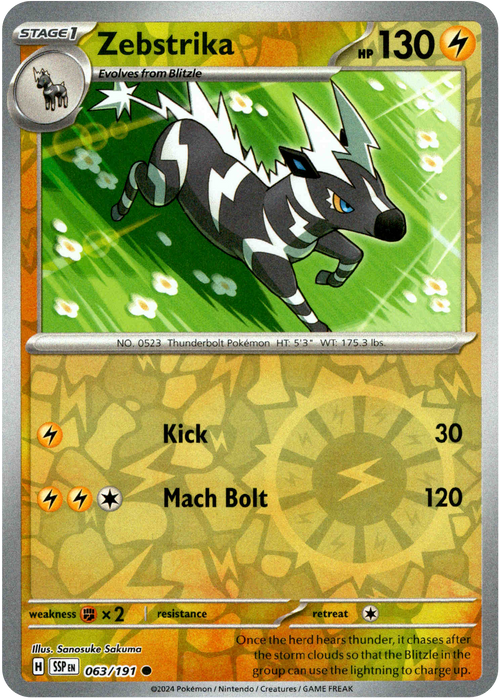 Zebstrika 63/191 Reverse Holo | Surging Sparks | Pokemon Card