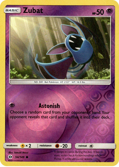 Zubat 54/149 Reverse Holo | Sun & Moon | Pokemon Card