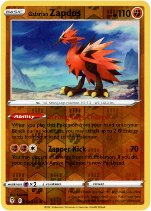 Galarian Zapdos 82/203 Reverse Holo | Evolving Skies | Pokemon Card