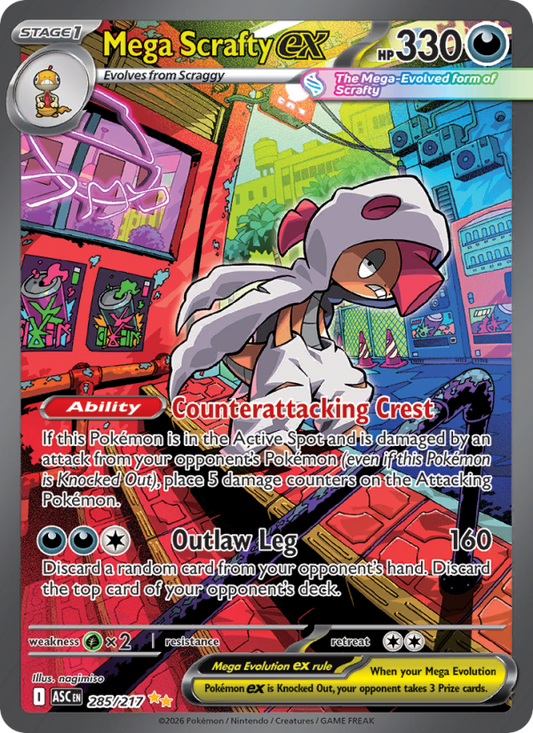 Mega Scrafty ex 285/217 Special Illustration Rare | Ascended Heroes | Pokemon Card