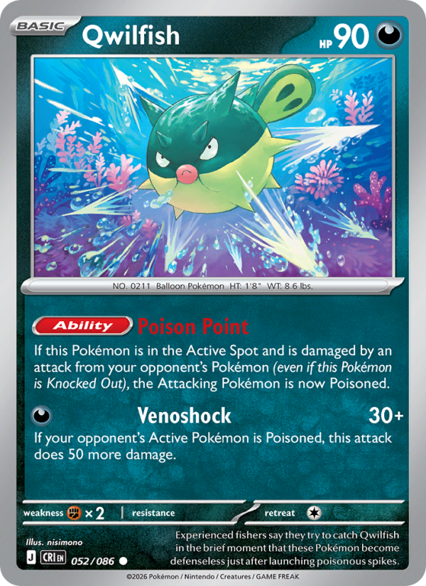 Qwilfish 52/86 Common | Chaos Rising | Pokemon Card