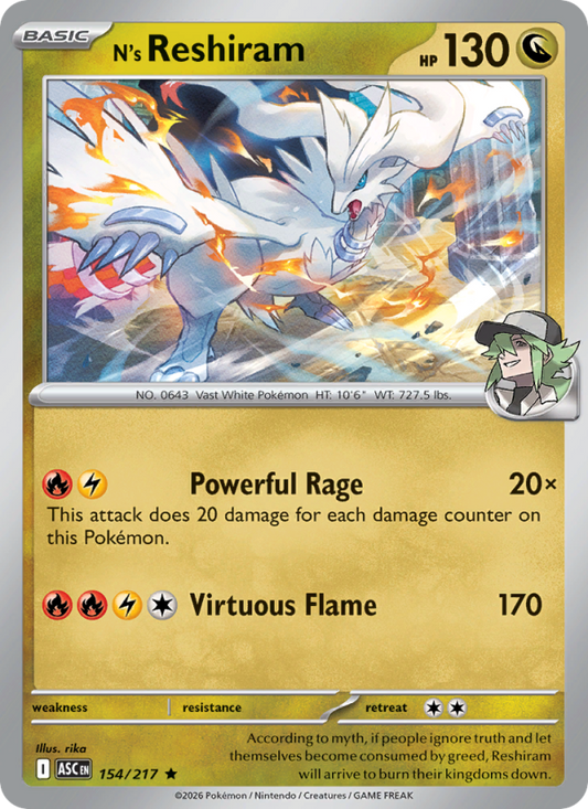 N's Reshiram 154/217 Rare Holo | Ascended Heroes | Pokemon Card