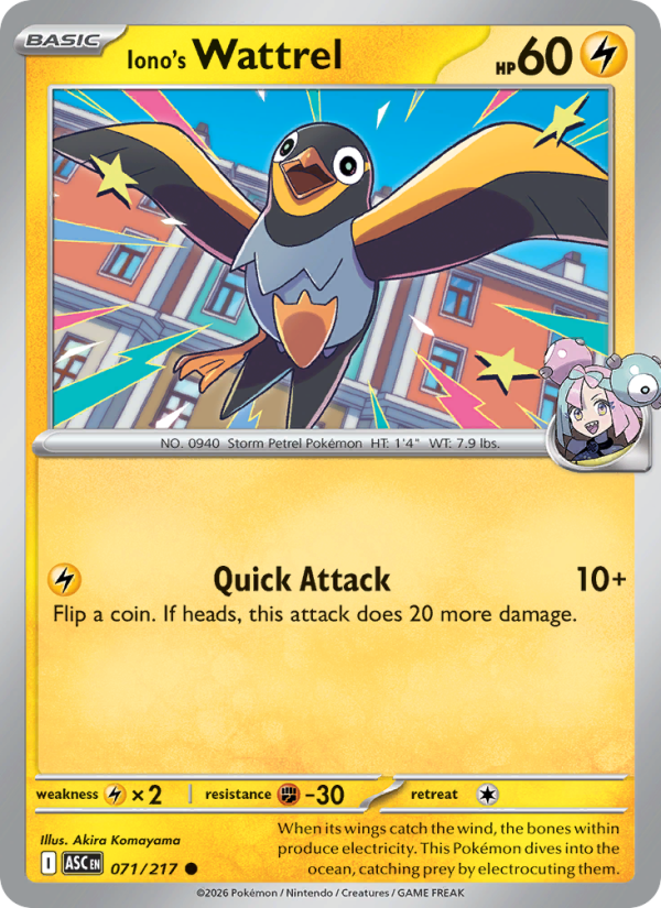Iono's Wattrel 71/217 Common | Ascended Heroes | Pokemon Card