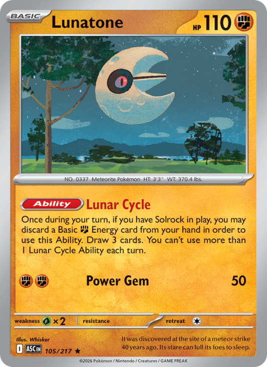 Lunatone 105/217 Rare Holo | Ascended Heroes | Pokemon Card