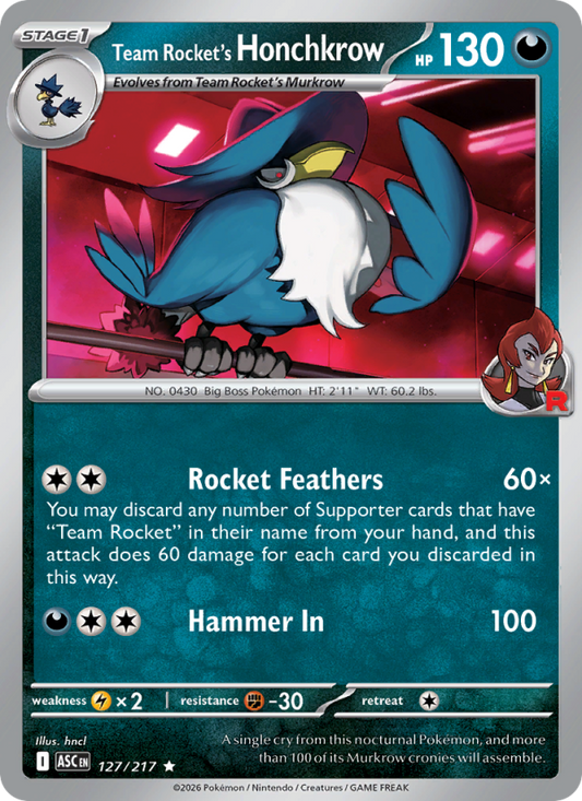 Team Rocket's Honchkrow 127/217 Rare Holo | Ascended Heroes | Pokemon Card