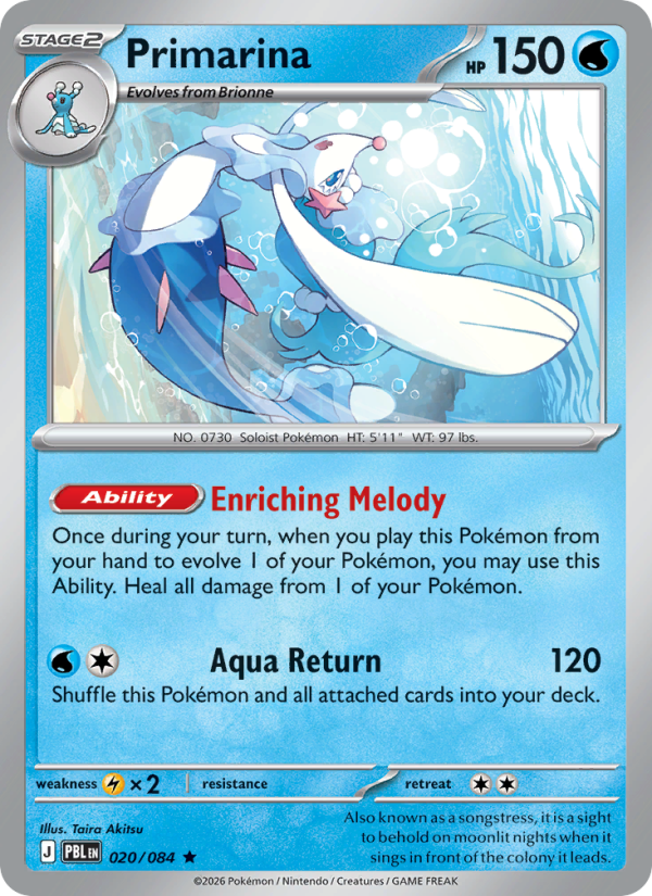 Primarina 20/84 Rare Holo | Pitch Black | Pokemon Card