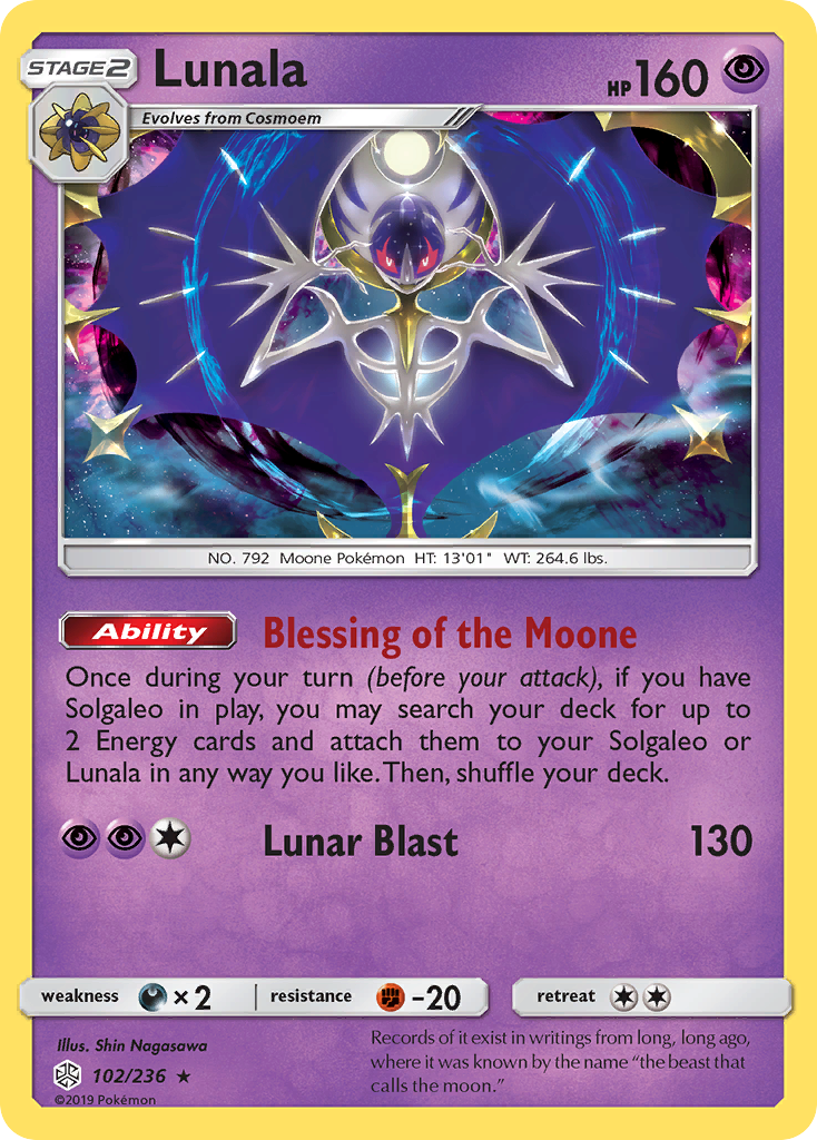 Lunala 102/236 Rare Holo | Cosmic Eclipse | Pokemon Card