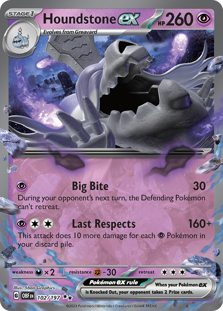 Houndstone ex 102/197 Double Rare | Obsidian Flames | Pokemon Card
