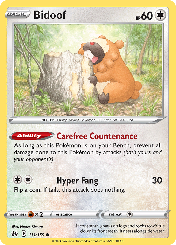 Bidoof 111/159 Common | Crown Zenith | Pokemon Card