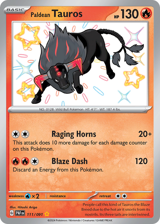 Paldean Tauros 111/91 Shiny Rare | Paldean Fates | Pokemon Card