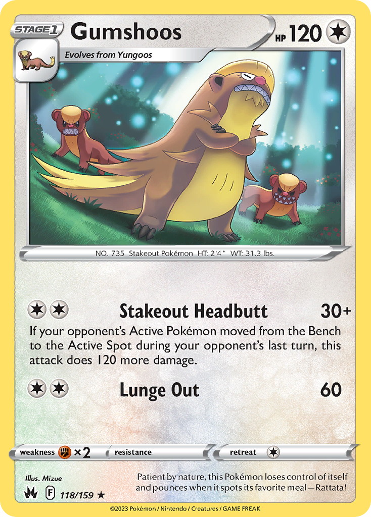 Gumshoos 118/159 Rare | Crown Zenith | Pokemon Card