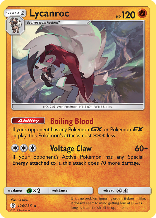 Lycanroc 124/236 Rare Holo | Cosmic Eclipse | Pokemon Card