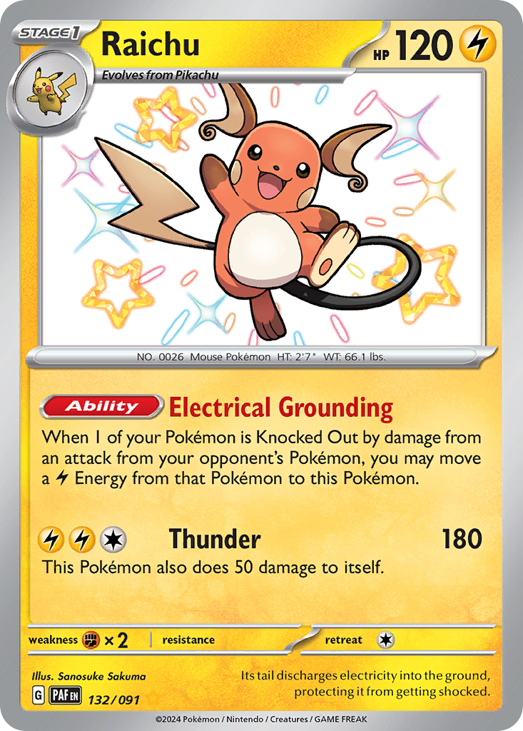 Raichu 132/91 Shiny Rare | Paldean Fates | Pokemon Card