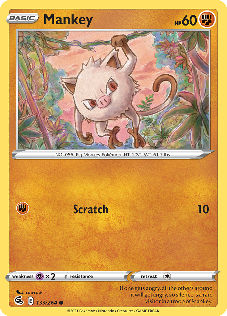Mankey 133/264 Common | Fusion Strike | Pokemon Card