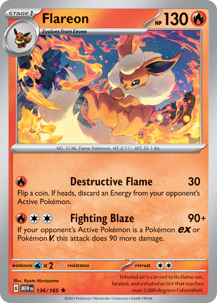 Flareon 136/165 Rare Holo | 151 | Pokemon Card – Brickheads
