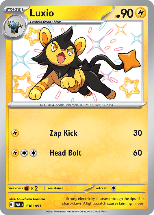 Luxio 136/91 Shiny Rare | Paldean Fates | Pokemon Card