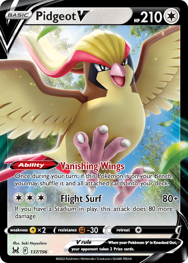 Pidgeot V 137/196 Rare Holo V | Lost Origin | Pokemon Card