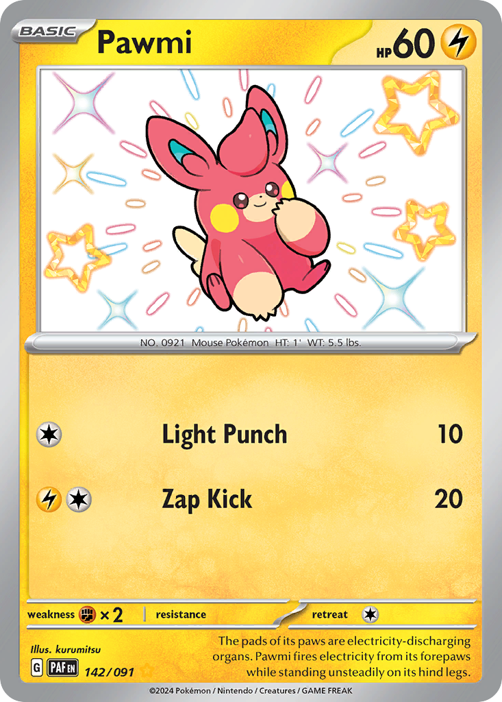 Pawmi 142/91 Shiny Rare | Paldean Fates | Pokemon Card
