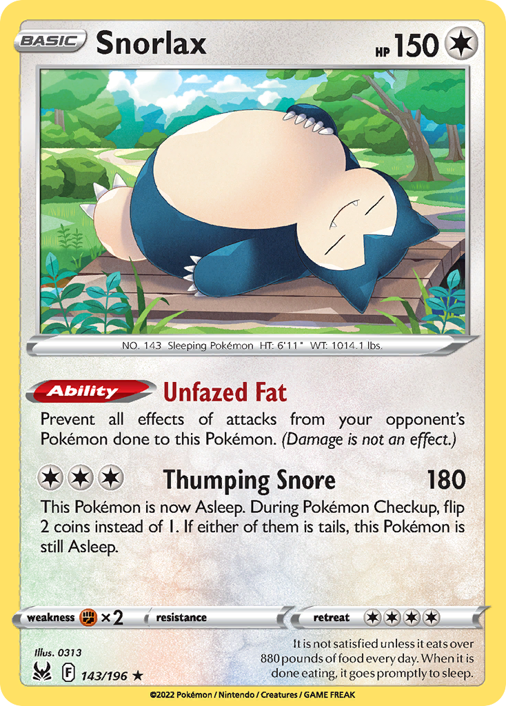Snorlax 143/196 Rare Holo | Lost Origin | Pokemon Card