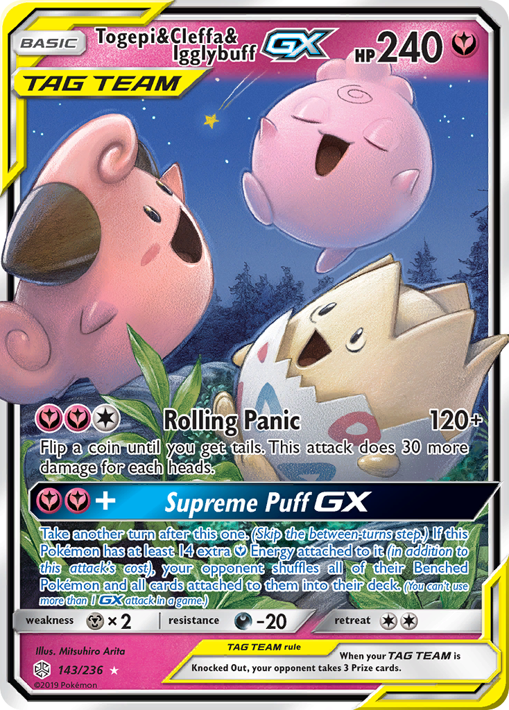 Togepi & Cleffa & Igglybuff-GX 143/236 Rare Holo GX | Cosmic Eclipse | Pokemon Card