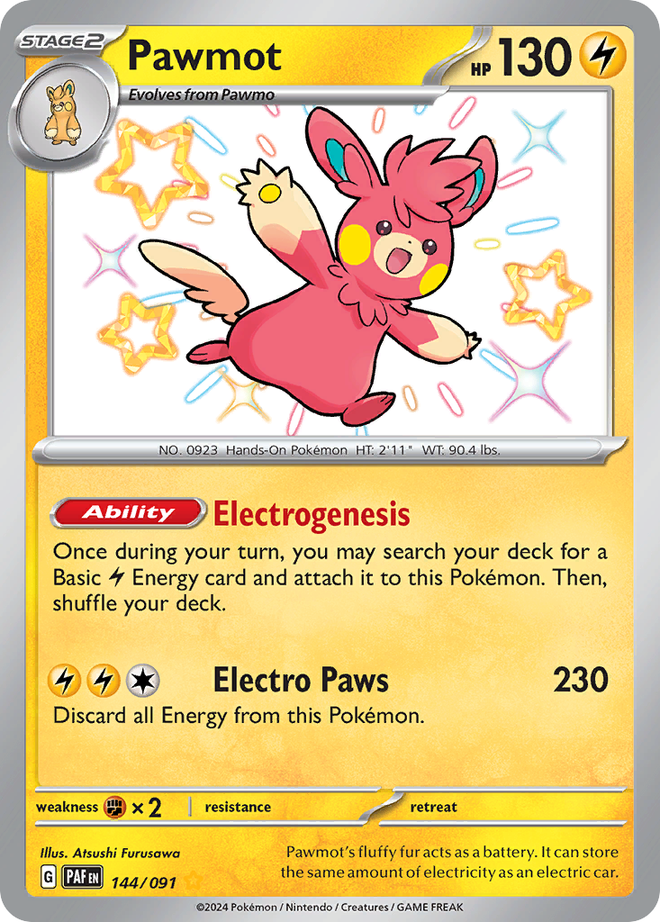 Pawmot 144/91 Shiny Rare | Paldean Fates | Pokemon Card