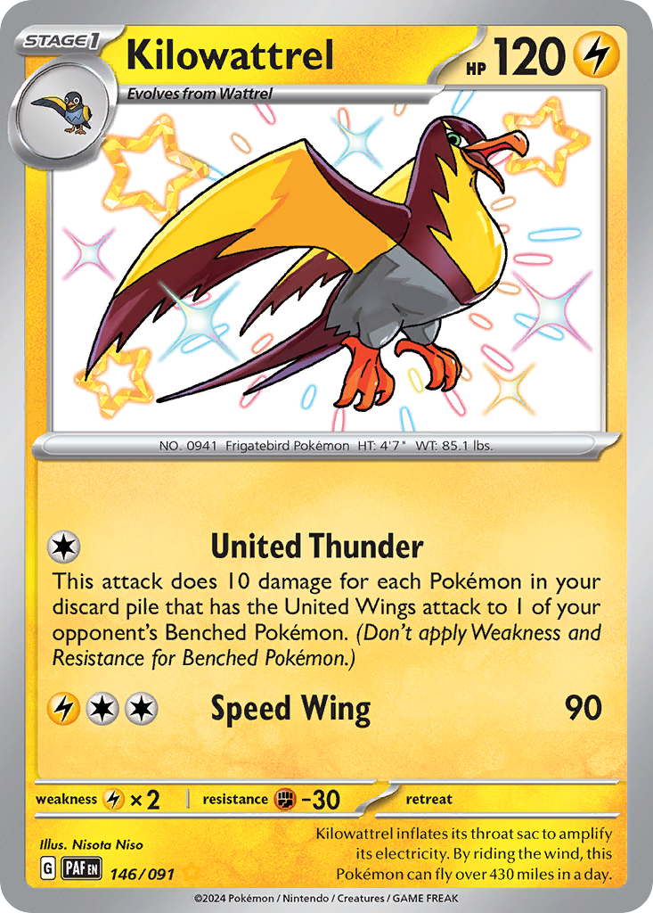 Kilowattrel 146/91 Shiny Rare | Paldean Fates | Pokemon Card