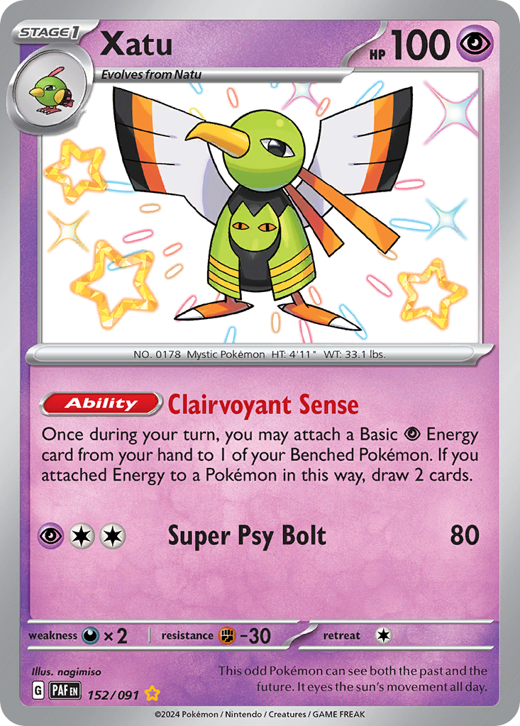 Xatu 152/91 Shiny Rare | Paldean Fates | Pokemon Card