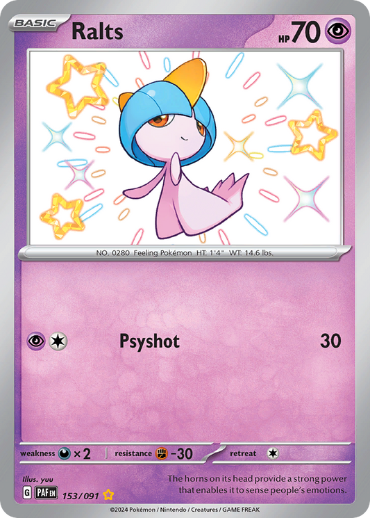 Ralts 153/91 Shiny Rare | Paldean Fates | Pokemon Card