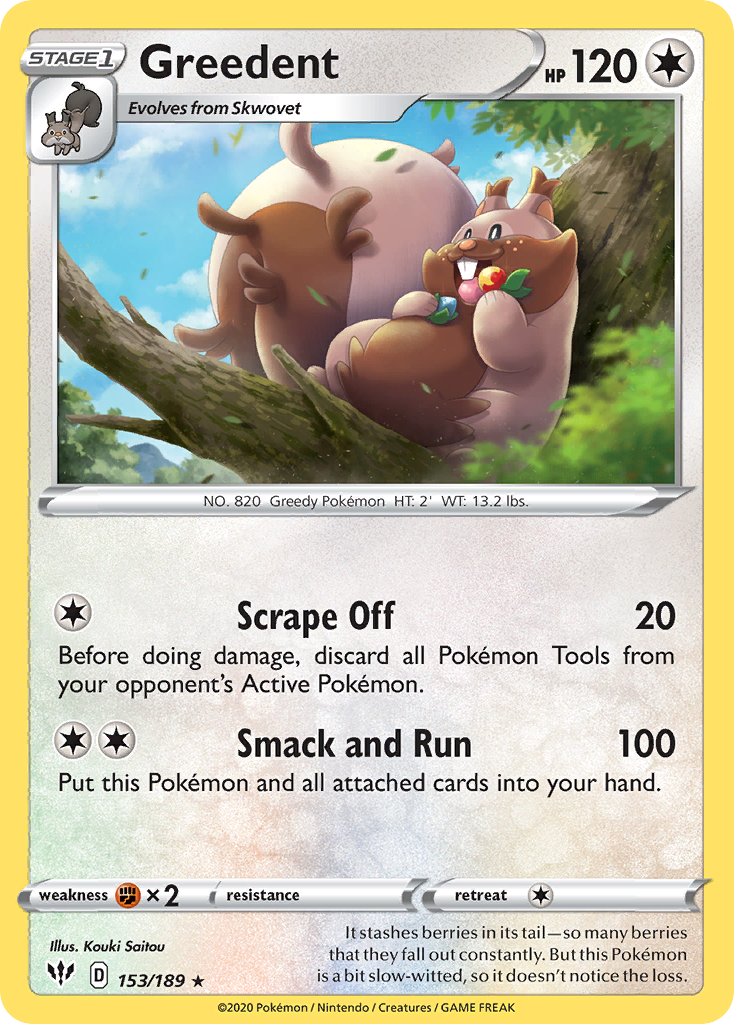 Greedent 153/189 Rare | Darkness Ablaze | Pokemon Card