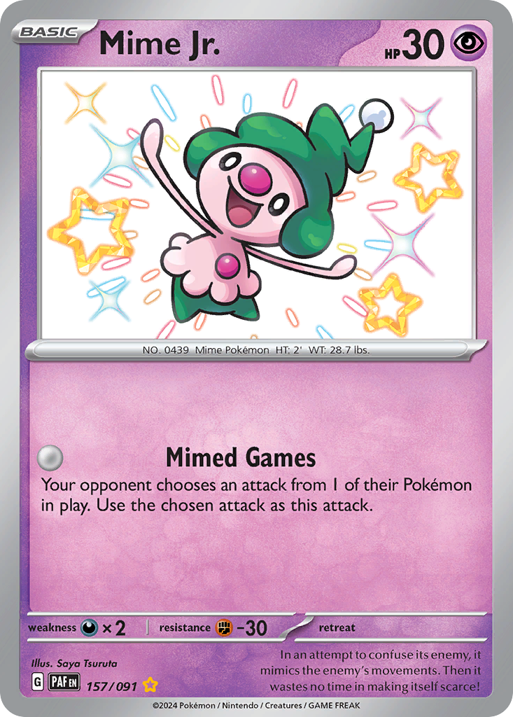 Mime Jr. 157/91 Shiny Rare | Paldean Fates | Pokemon Card