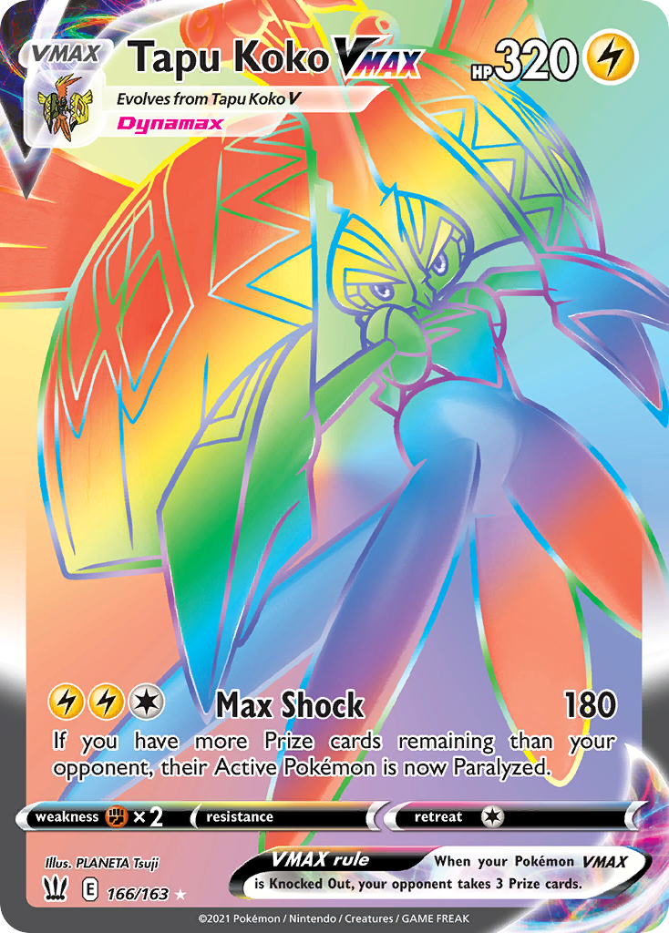 Tapu Koko VMAX 166/163 Rare Rainbow | Battle Styles | Pokemon Card