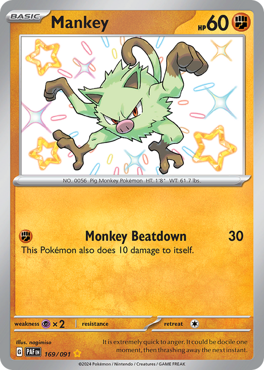 Mankey 169/91 Shiny Rare | Paldean Fates | Pokemon Card