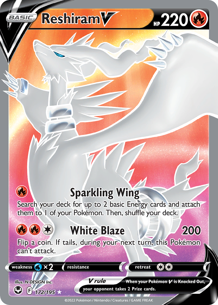 Reshiram V 172/195 Rare Ultra | Silver Tempest | Pokemon Card