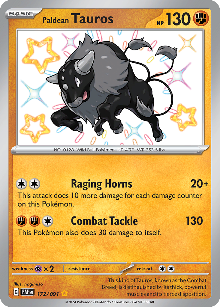 Paldean Tauros 172/91 Shiny Rare | Paldean Fates | Pokemon Card