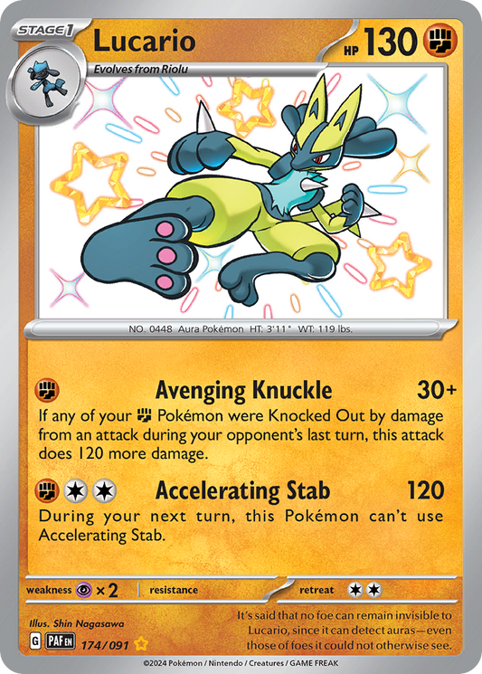 Lucario 174/91 Shiny Rare | Paldean Fates | Pokemon Card