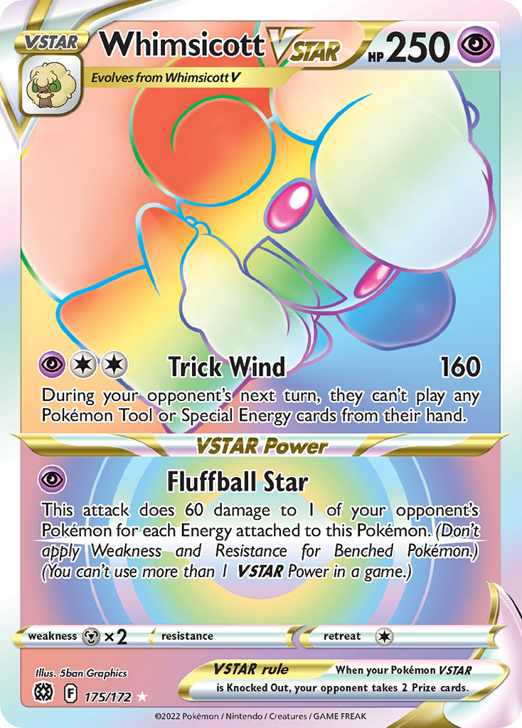Whimsicott VSTAR 175/172 Rare Rainbow | Brilliant Stars | Pokemon Card