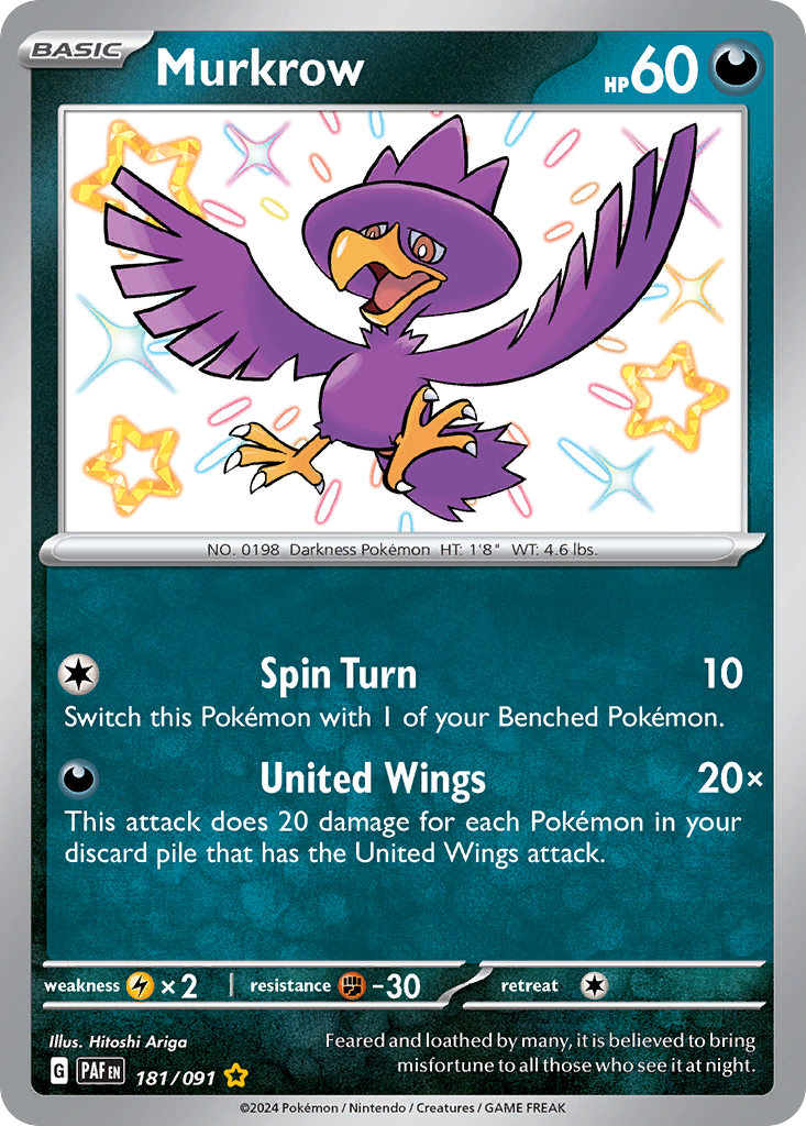 Murkrow 181/91 Shiny Rare | Paldean Fates | Pokemon Card