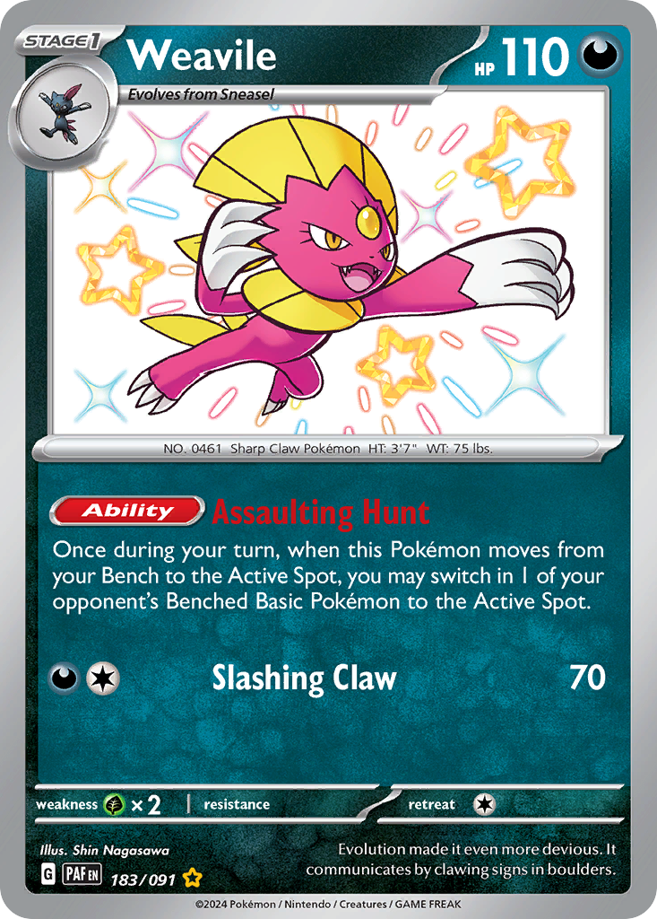 Weavile 183/91 Shiny Rare | Paldean Fates | Pokemon Card