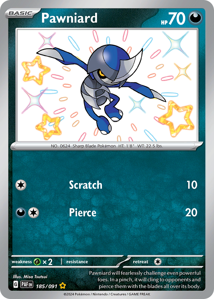 Pawniard 185/91 Shiny Rare | Paldean Fates | Pokemon Card
