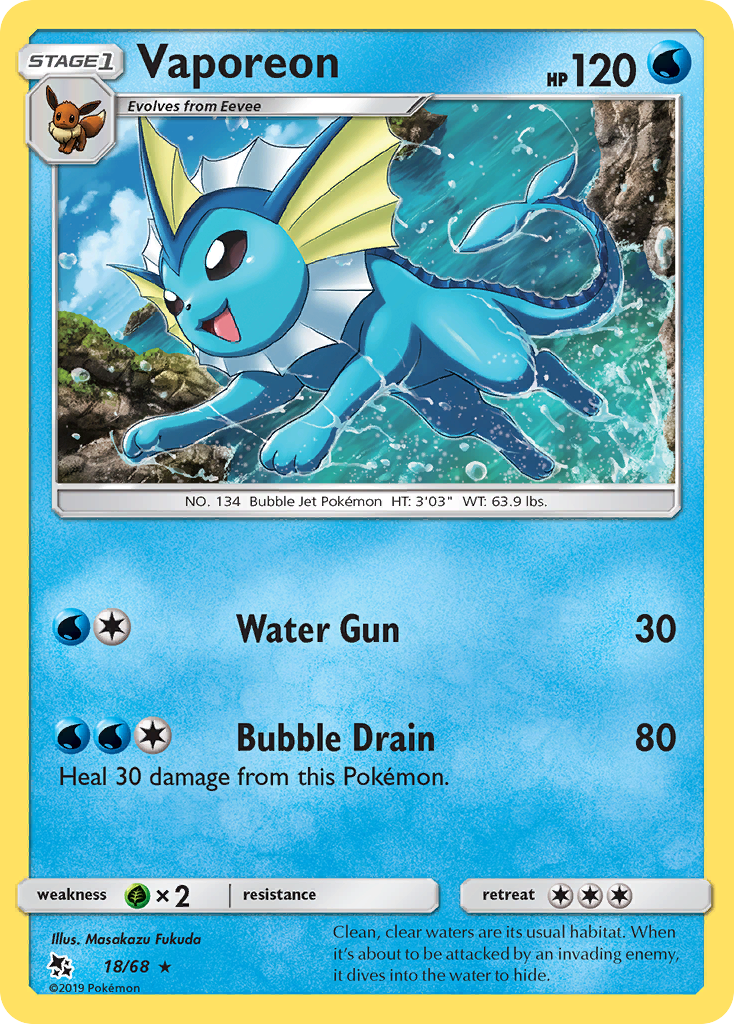 Vaporeon 18/68 Rare Holo | Hidden Fates | Pokemon Card