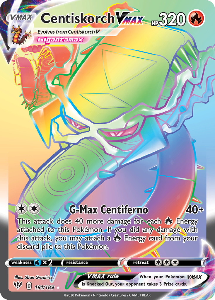 Centiskorch VMAX 191/189 Rare Rainbow | Darkness Ablaze | Pokemon Card