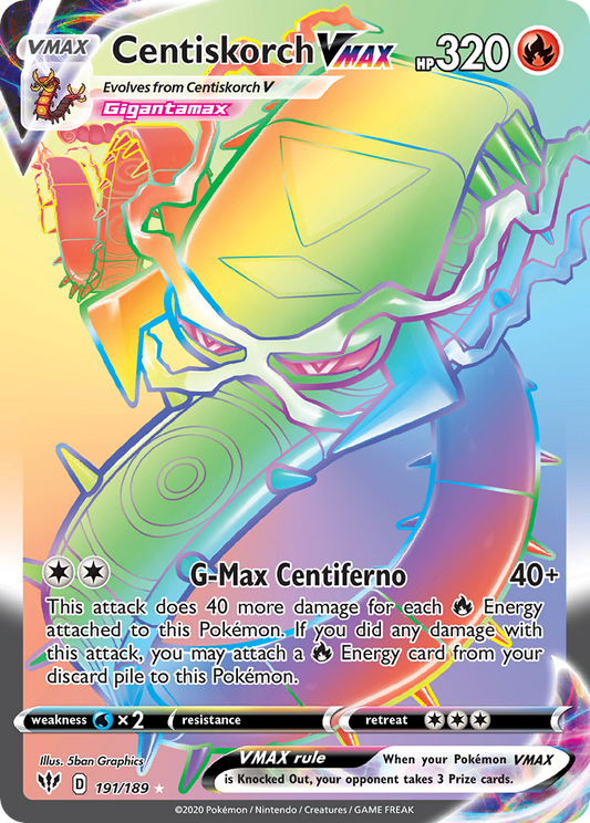 Centiskorch VMAX 191/189 Rare Rainbow | Darkness Ablaze | Pokemon Card