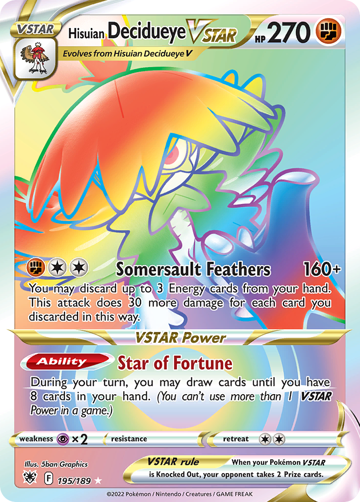 Hisuian Decidueye VSTAR 195/189 Rare Rainbow | Astral Radiance | Pokemon Card