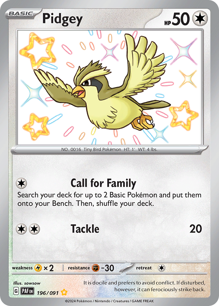 Pidgey 196/91 Shiny Rare | Paldean Fates | Pokemon Card