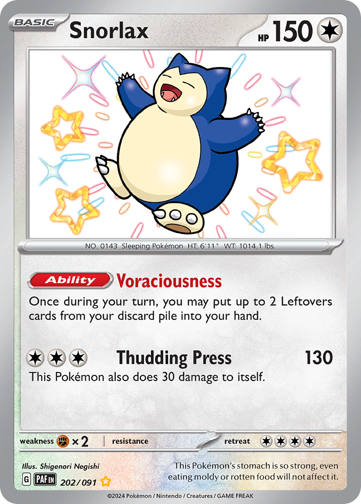 Snorlax 202/91 Shiny Rare | Paldean Fates | Pokemon Card